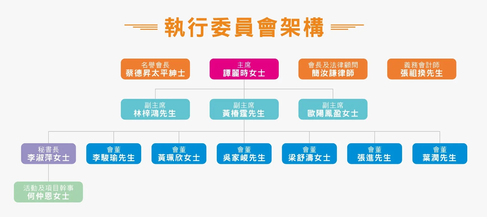 Organisation chart of the Executive Committee of the Hong Kong Teenager All-round Development Association