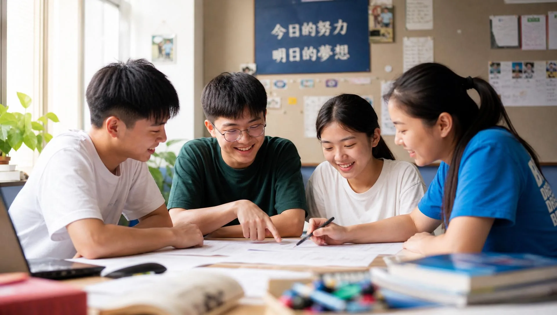 香港青少年在社區學習中心與導師一同學習，笑容滿面